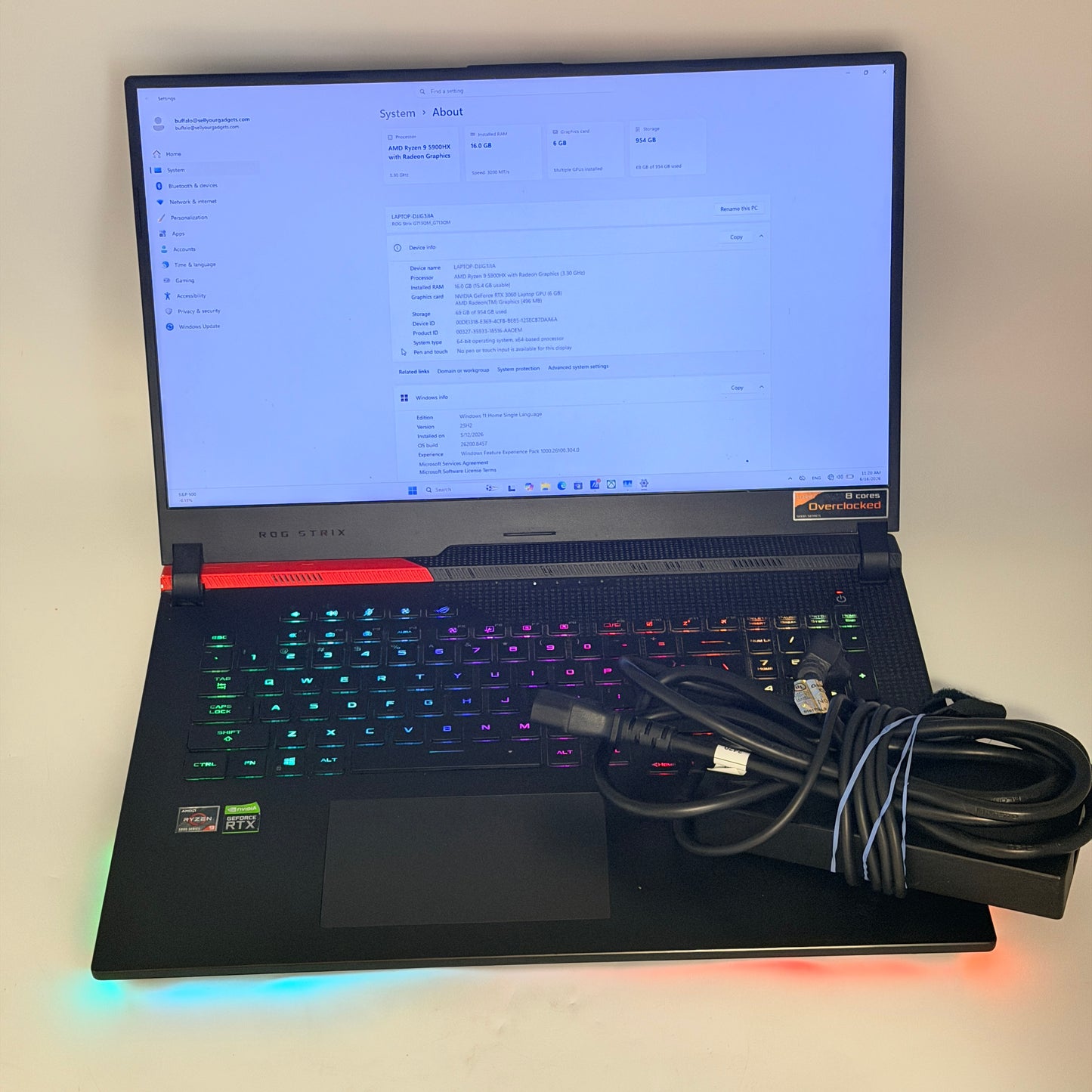ASUS ROG Strix G17 Gaming Laptop 17.3-inch Ryzen 9 5900HX RTX 3060 16GB 1TB SSD - Used A