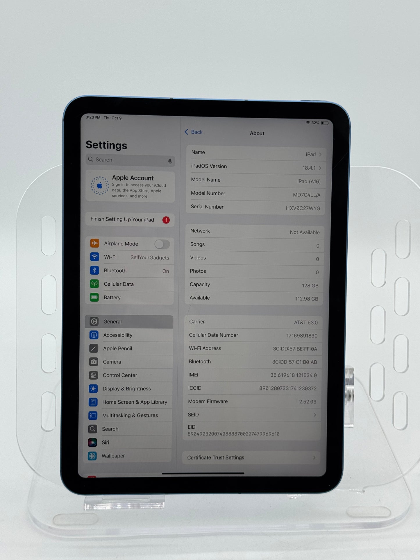 Apple 11" iPad A16 Chip 128GB, Wi-Fi Only, Blue