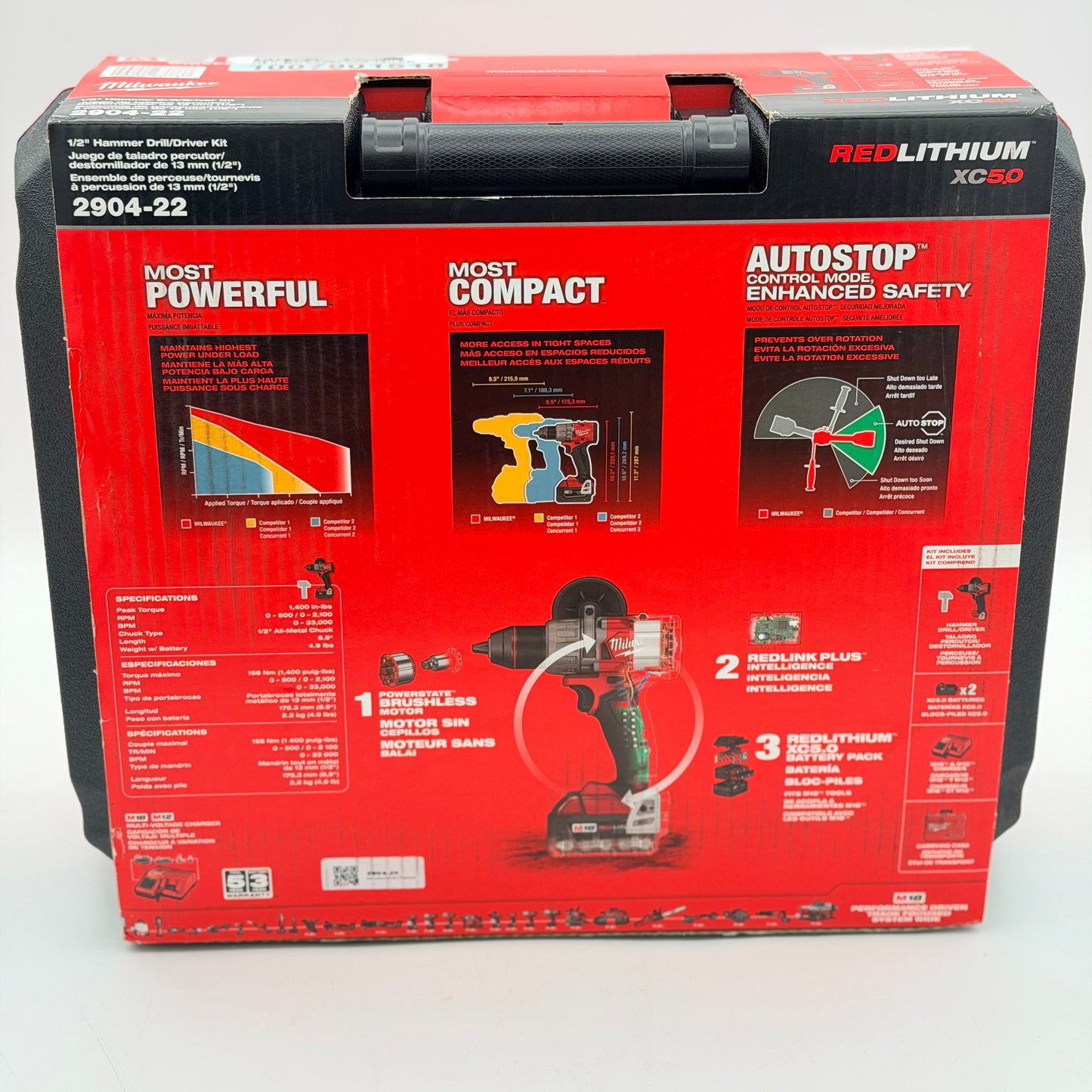 Milwaukee 2904-22 M18 FUEL 1/2" Hammer Drill/Driver Kit w/ 2x 5.0Ah Batteries NEW