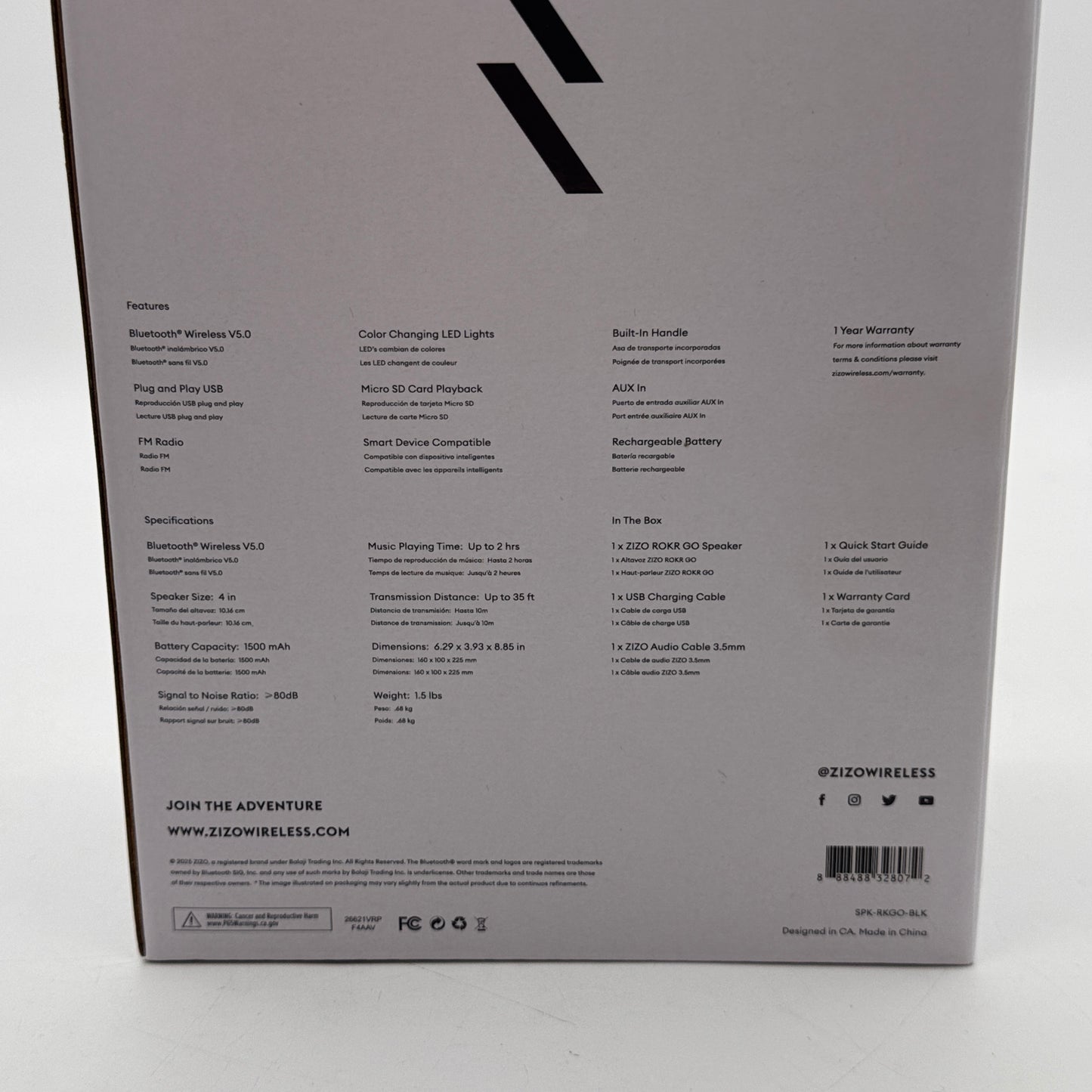 Zizo Rokr Go Portable Bluetooth Speaker - Black