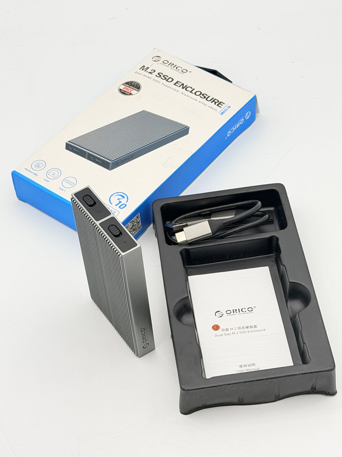 Orico M.2 SSD Enclosure Dual NVME SSD Supported Black New Open Box
