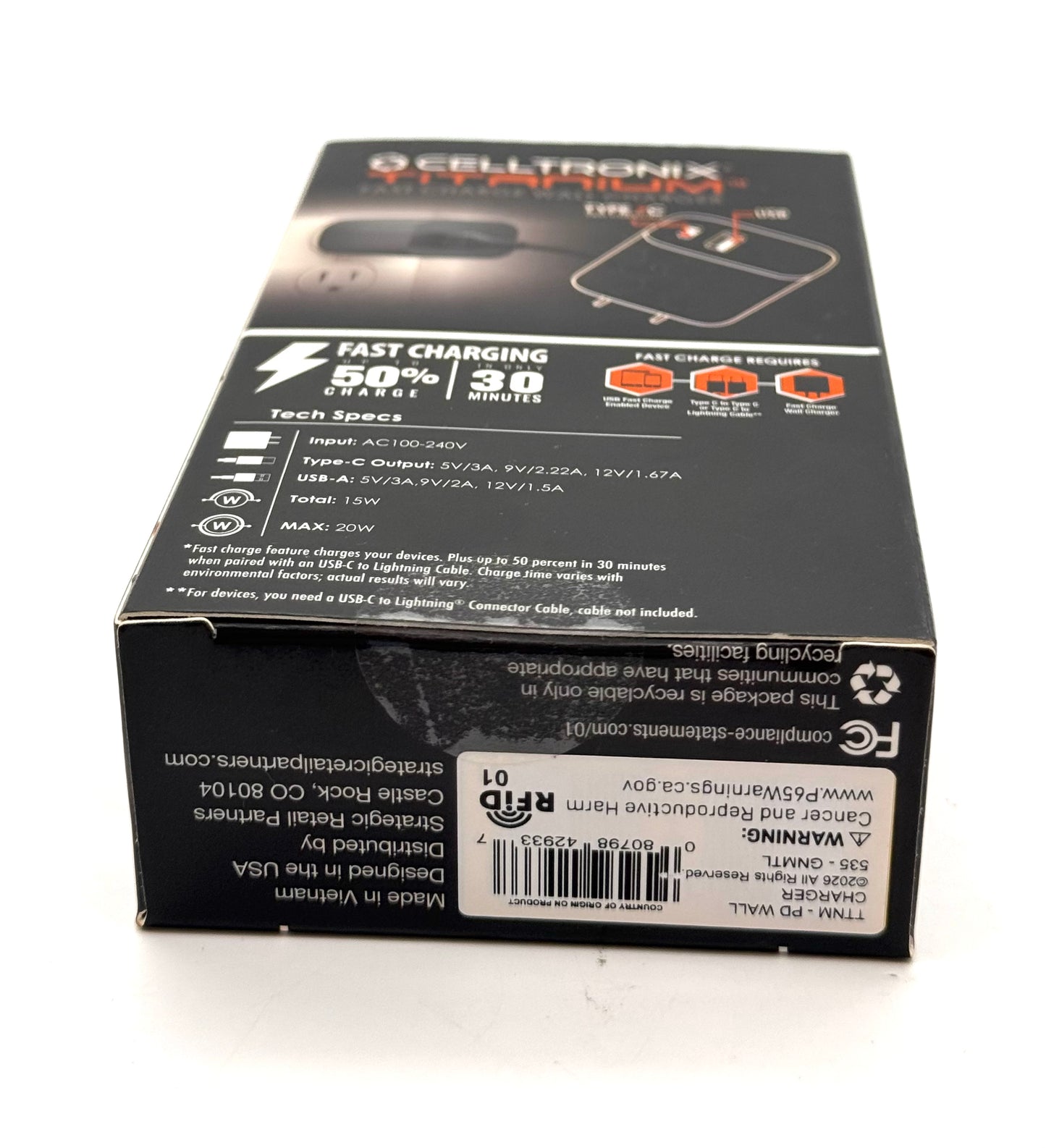 Celltronix Titanium Type-C Fast Charging 20W Dual Port Car Charger - Black