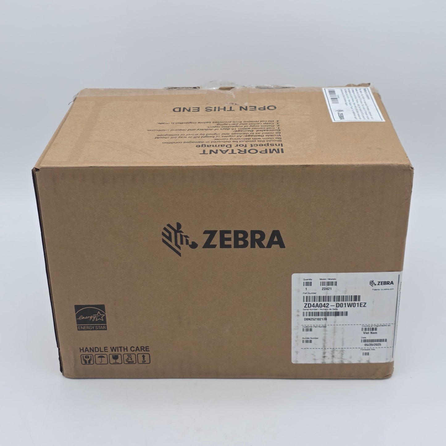 Zebra ZD421 Direct Label Printer ZD4A042-D01W01EZ With Power Adapter