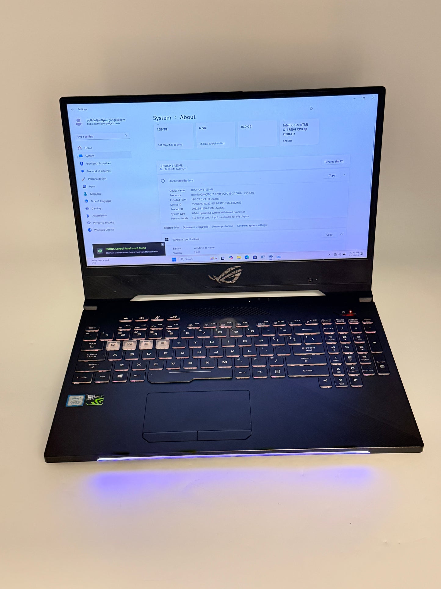 Asus Rog GL504GM 15-inch Laptop Core i7 8th Gen 16GB 1TB GTX 1060 Black