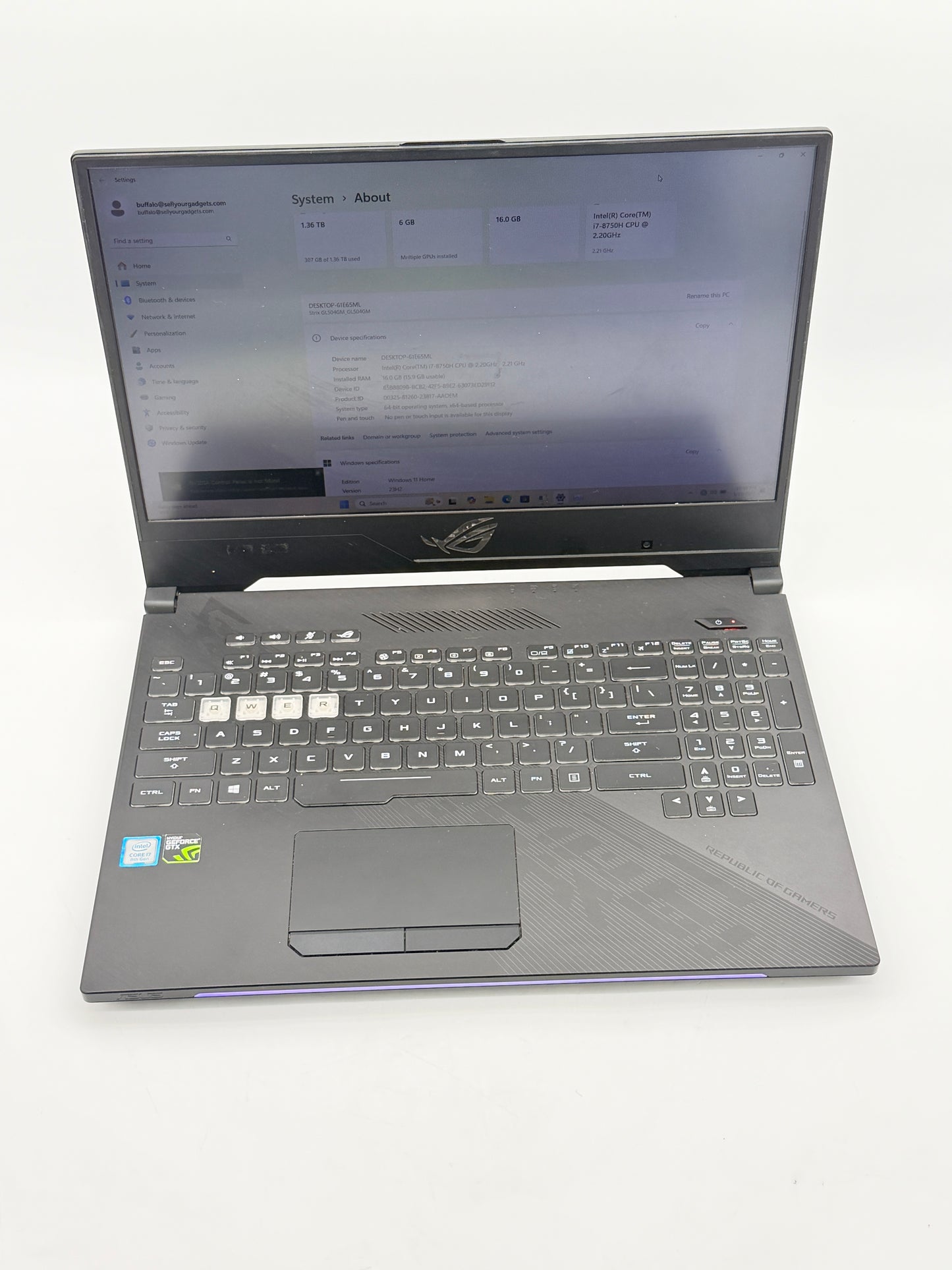 Asus Rog GL504GM 15-inch Laptop Core i7 8th Gen 16GB 1TB GTX 1060 Black