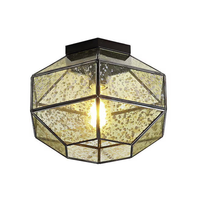 JONATHAN Y Evelyn Oil Rubbed Bronze Vintage Iron/Glass LED Flush Mount Light