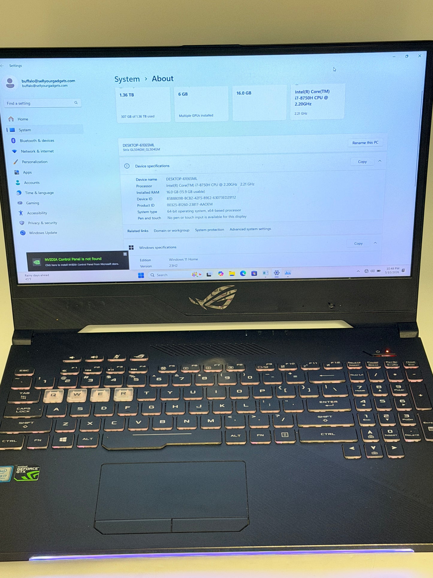 Asus Rog GL504GM 15-inch Laptop Core i7 8th Gen 16GB 1TB GTX 1060 Black