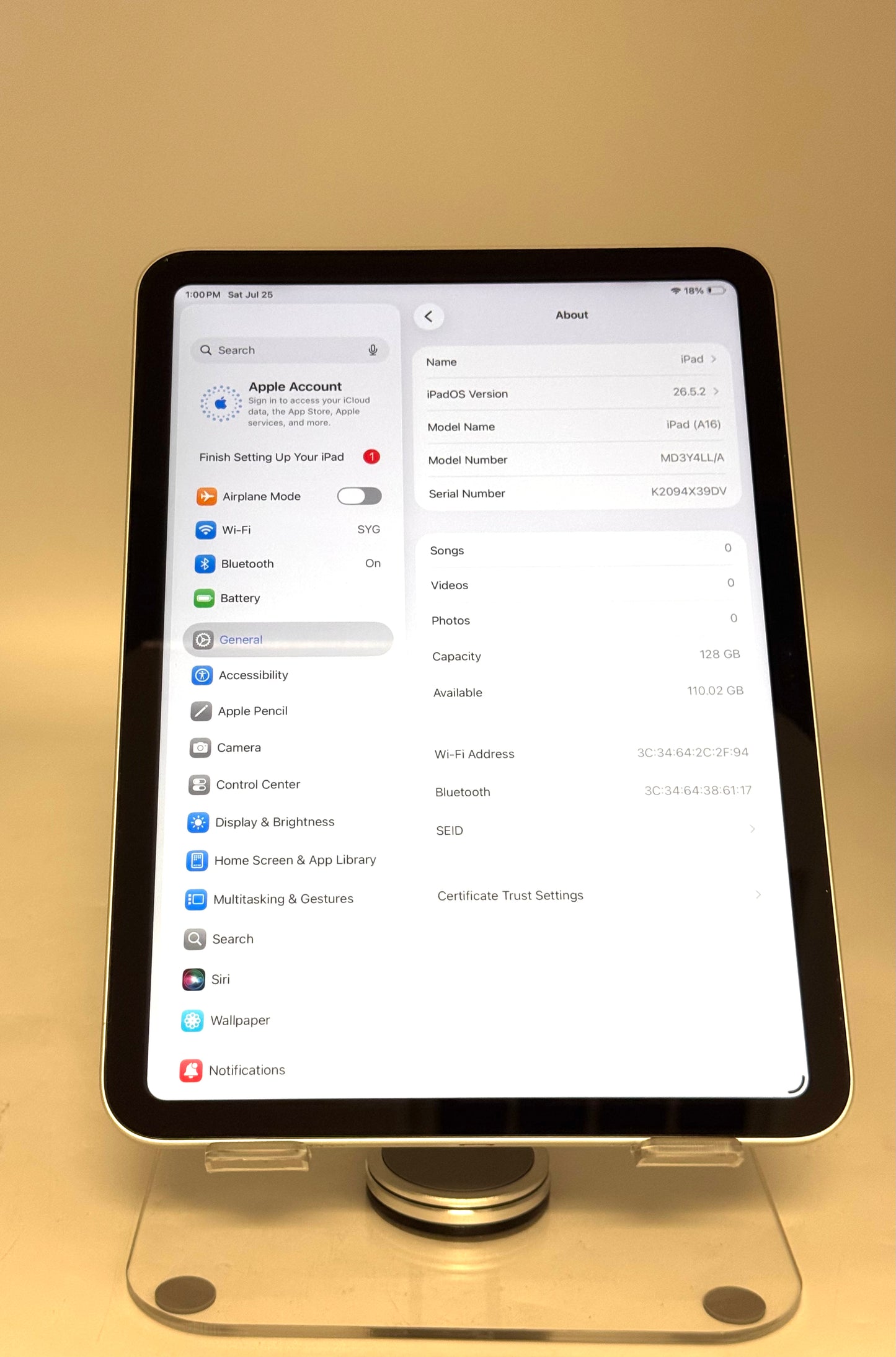 Apple iPad 11th Gen A16 2025 128GB Wi-Fi 11" Black / Space Gray - Grade A Tested