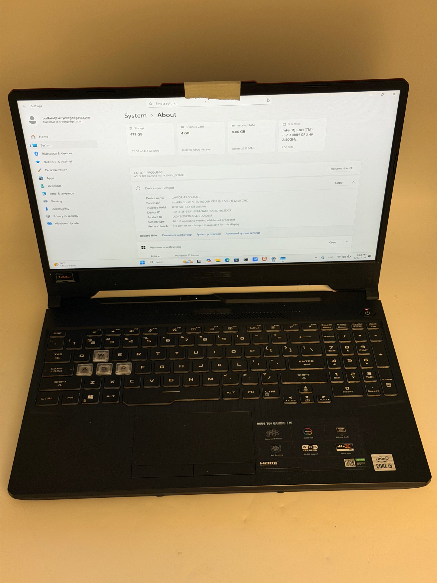 Asus TUF Gaming A15 15-inch Core i5 8GB 512GB GTX 1060 Laptop Black Used - A