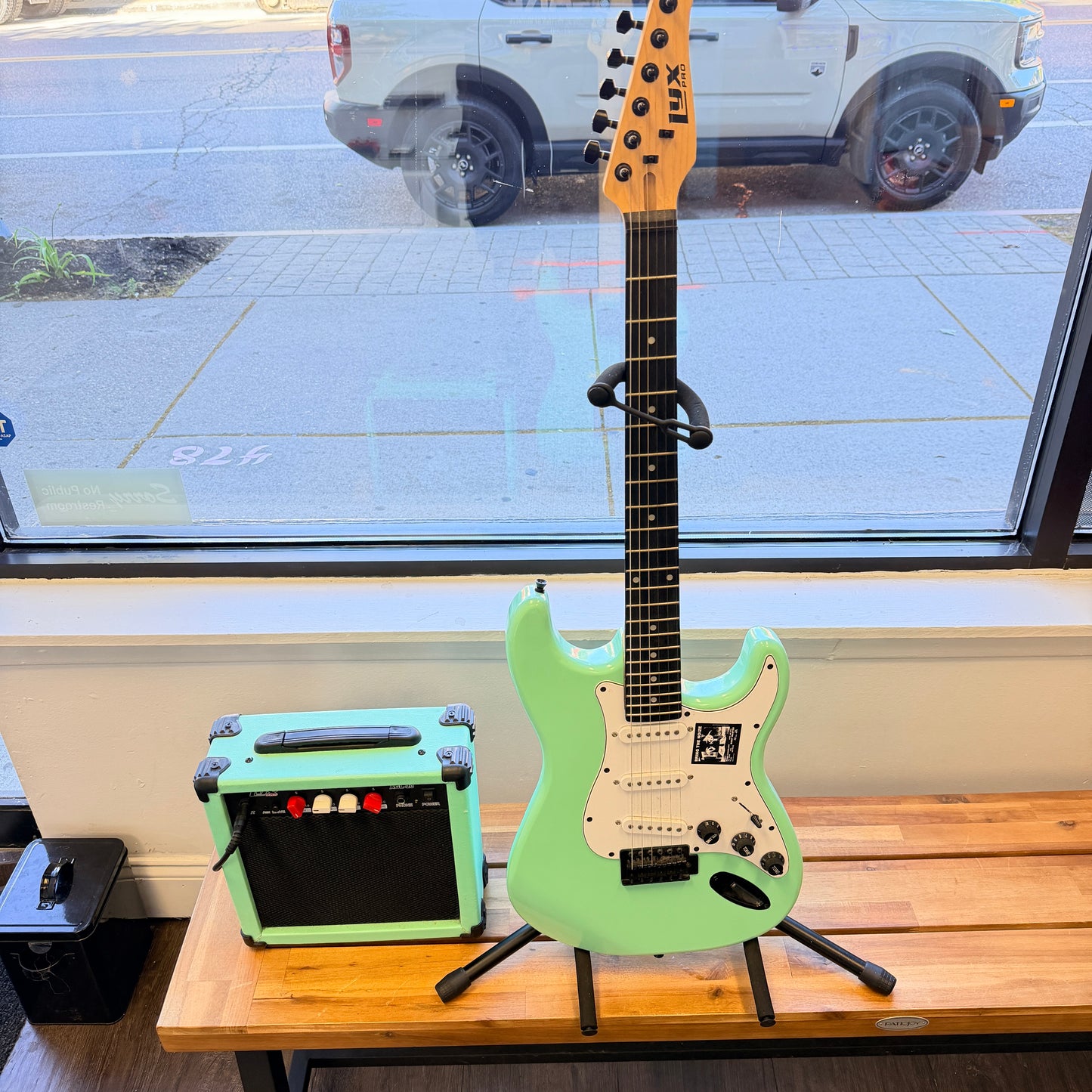 XTM Strat Electric Guitar Bundle With Amplifier Guitar Stand Cable Starter Pack