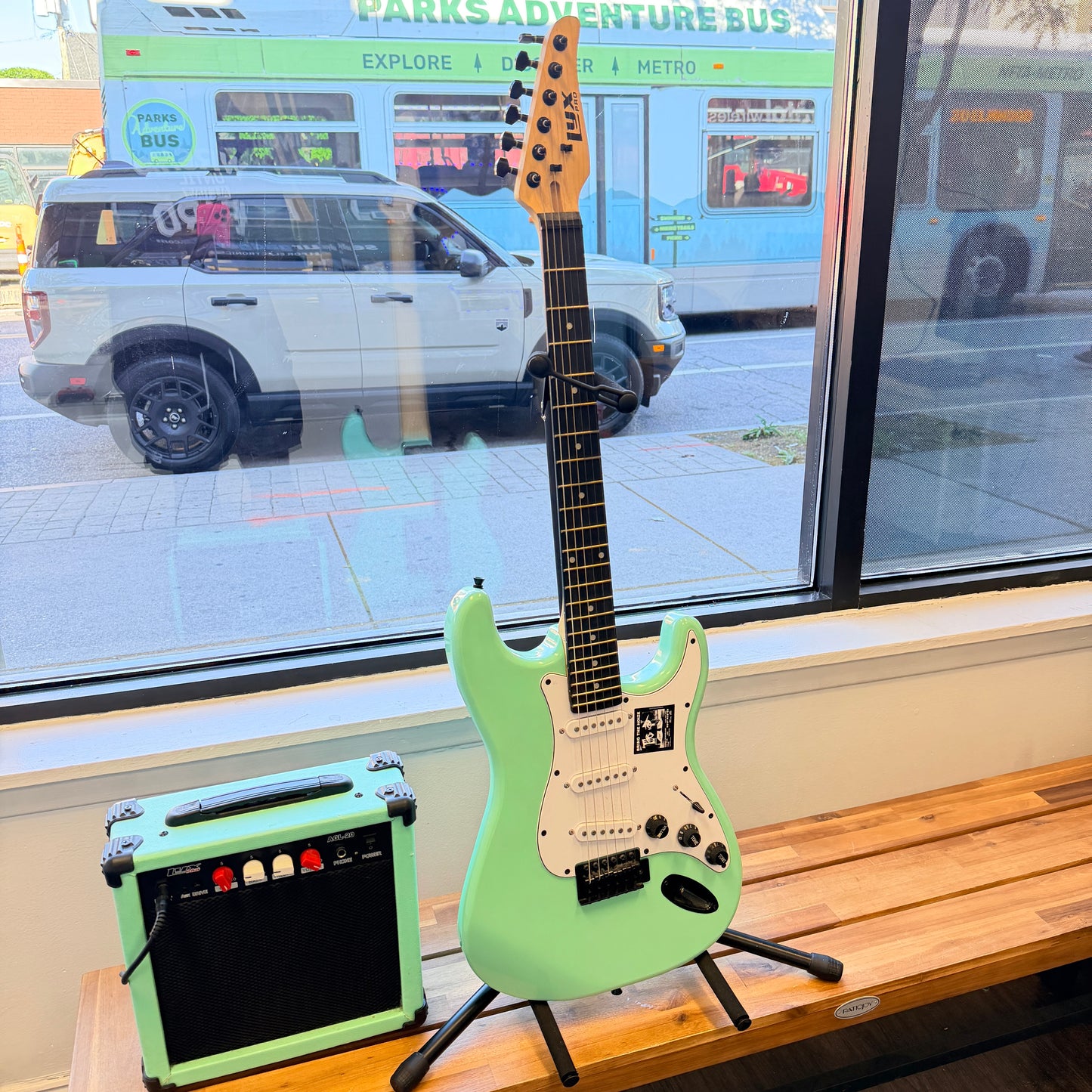 XTM Strat Electric Guitar Bundle With Amplifier Guitar Stand Cable Starter Pack