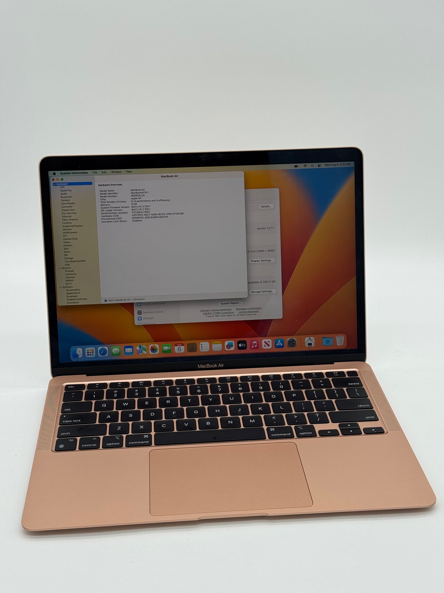 Apple MacBook Air M1 (A2337, 2020) - Rose Gold - 256GB SSD - Low Cycle Count