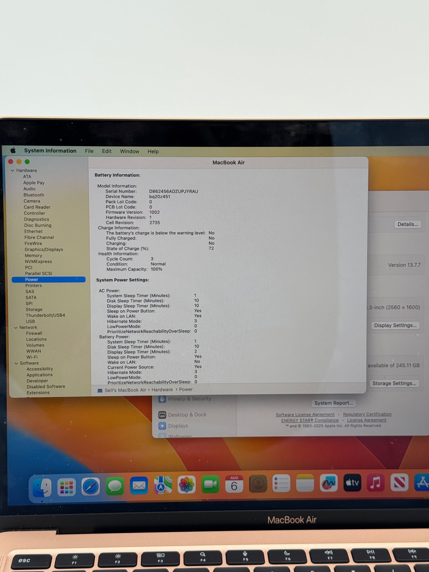 Apple MacBook Air M1 (A2337, 2020) - Rose Gold - 256GB SSD - Low Cycle Count
