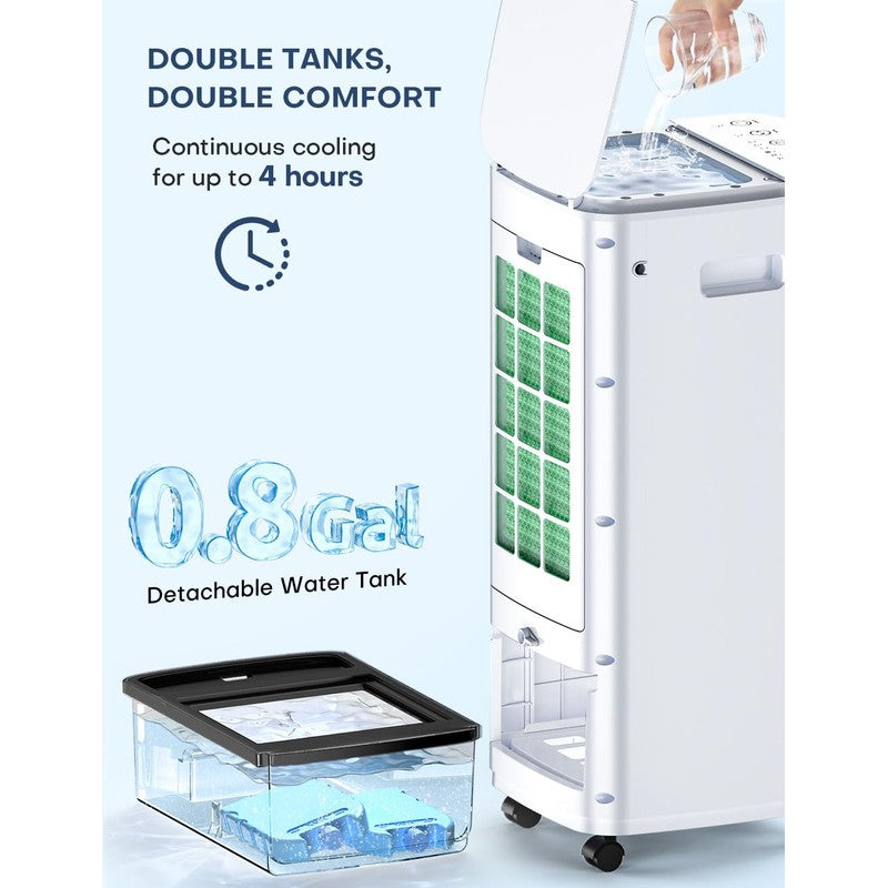 Evaporative Air Cooler 3-in-1 Portable Air Fan Swamp Cooler w/ Remote 1.8 Gal
