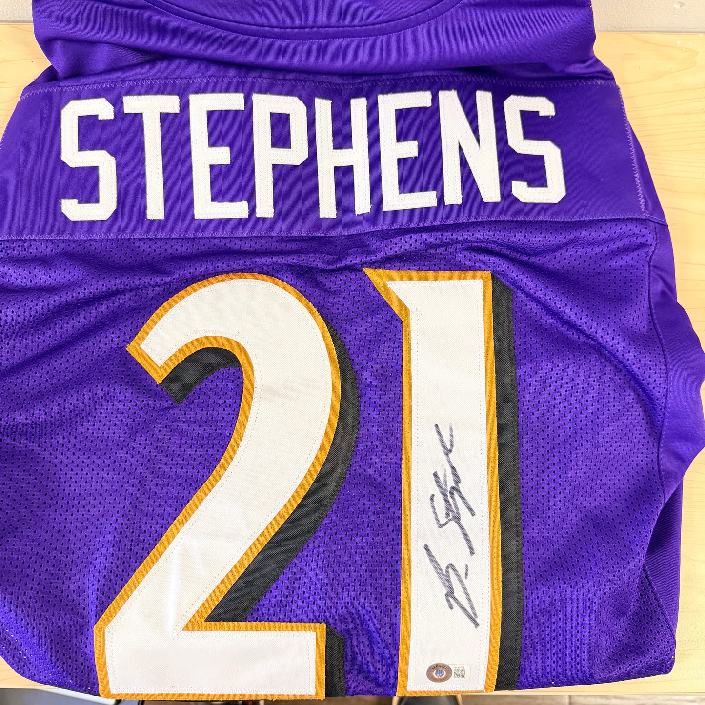 Brandon Stephens Signed Baltimore Ravens Custom Purple Jersey Autographed Beckett BAS