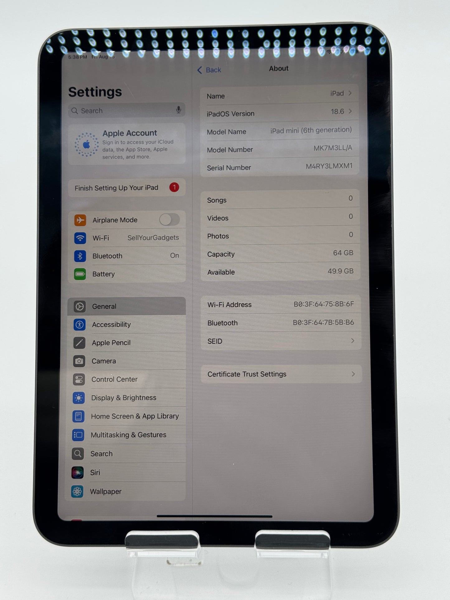 Apple iPad Mini (6th Gen) A2567 - 64GB - Space Gray - Excellent Condition