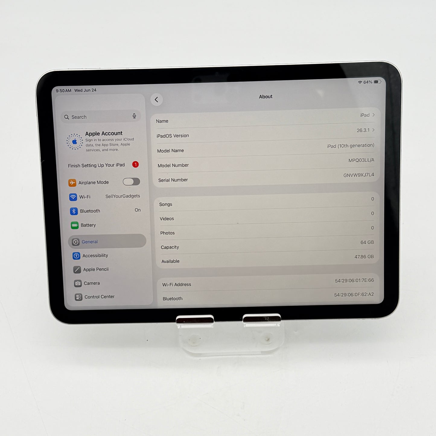 Apple iPad 10th Gen 64GB Wi-Fi 10.9" Silver Tablet A2696 MPQ03LL/A - Used