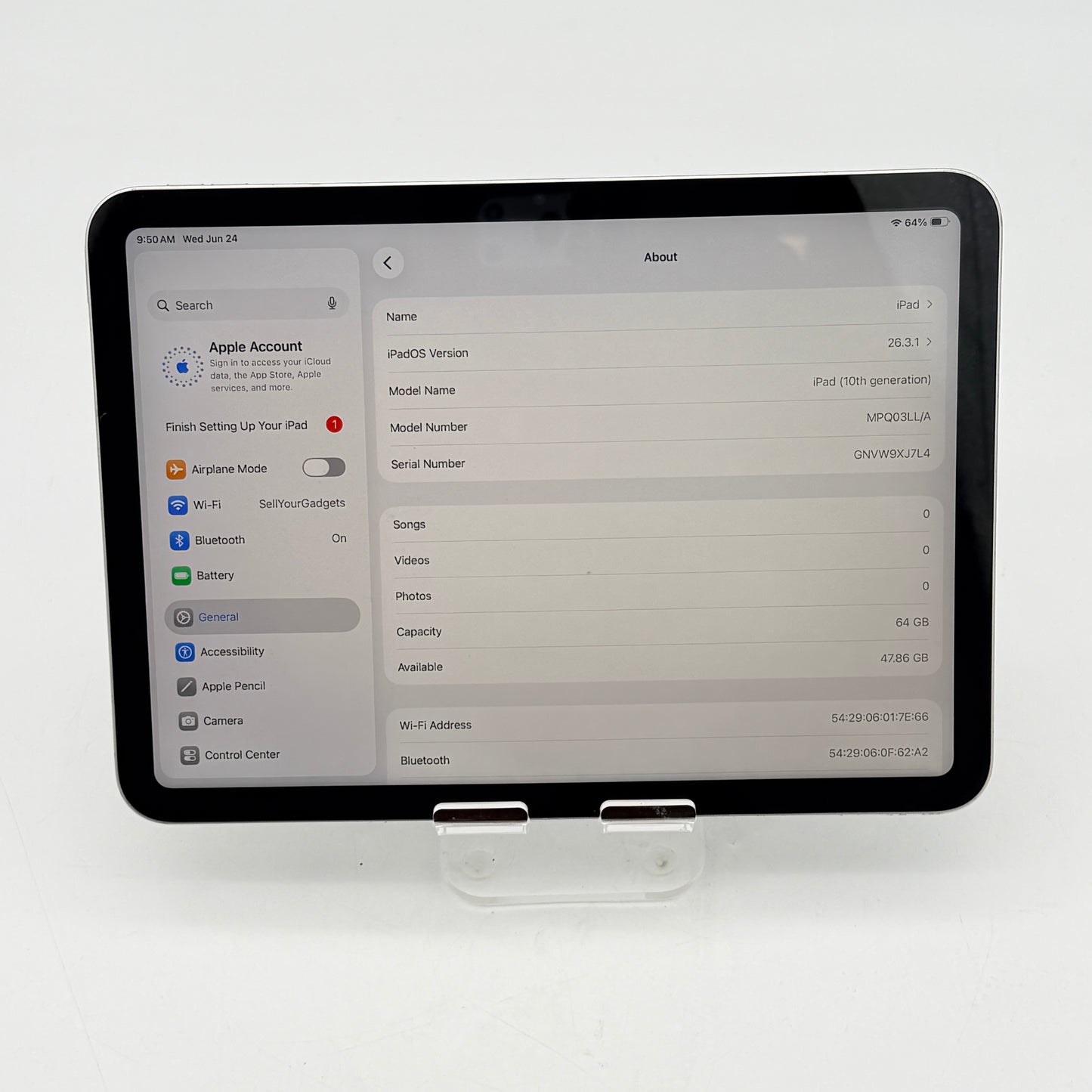Apple iPad 10th Gen 64GB Wi-Fi 10.9" Silver Tablet A2696 MPQ03LL/A - Used