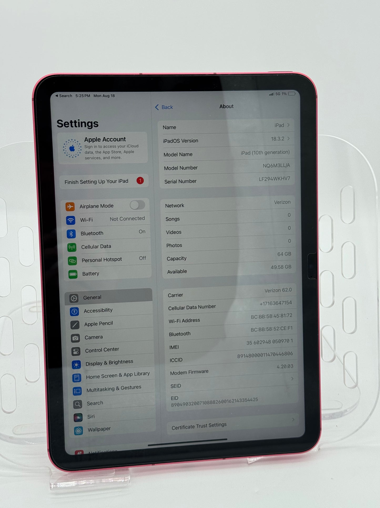 Apple iPad (10th Gen) A2757 64GB Pink - Verizon - Fully Functional