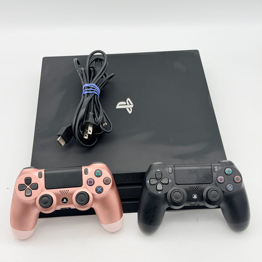 Sony PS4 Pro 1TB Black Console CUH-7215B Bundle w/ 2 Controllers & Cords TESTED