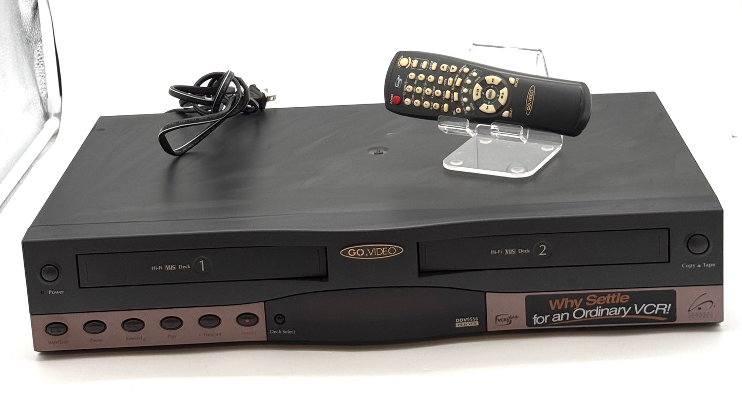 Go-Video DDV9556 Dual Deck VHS VCR Player Copier Hi-Fi Boxed W/ Remote - Tested
