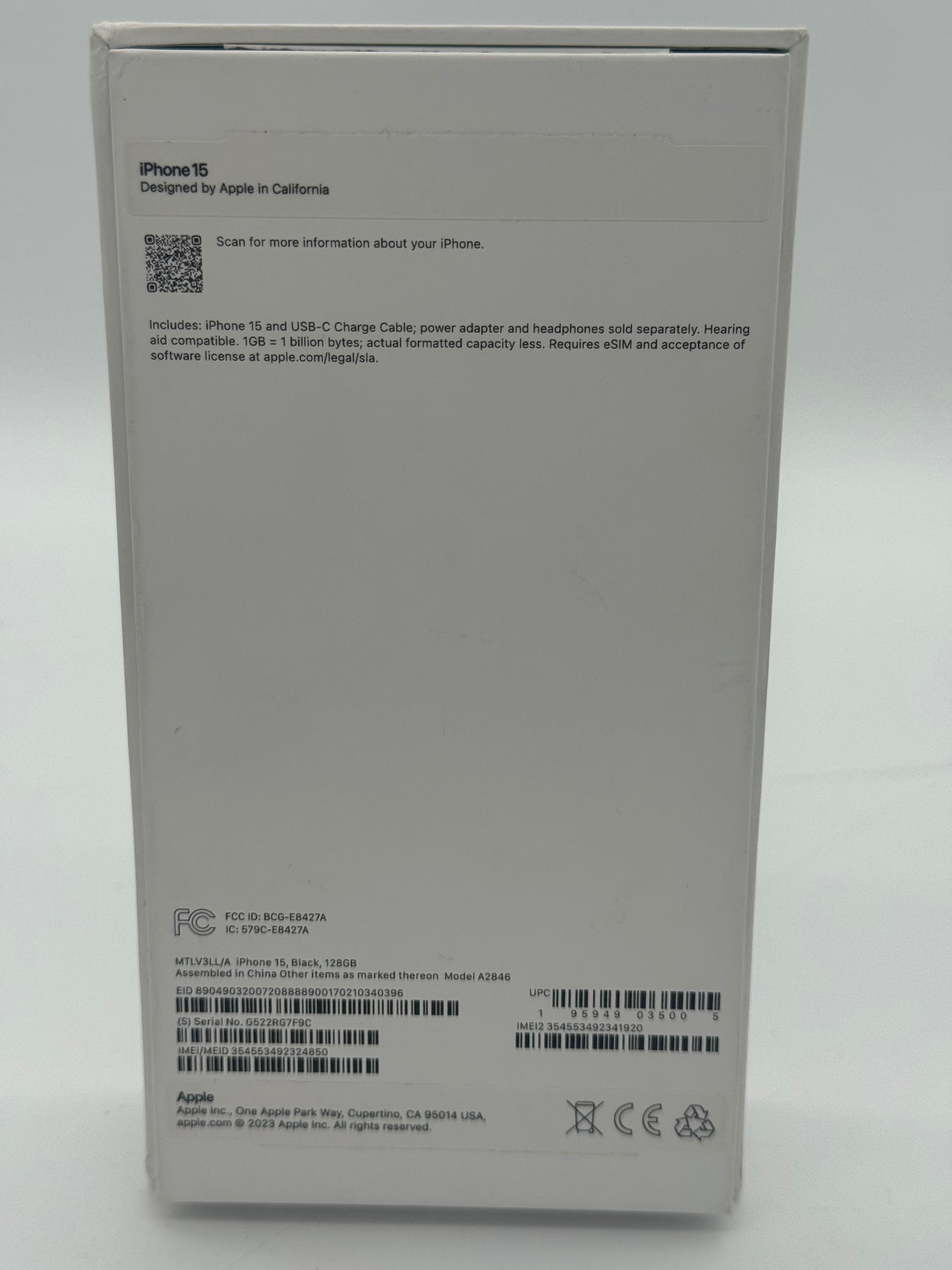 Apple iPhone 15 128GB Black Unlocked - New Open Box