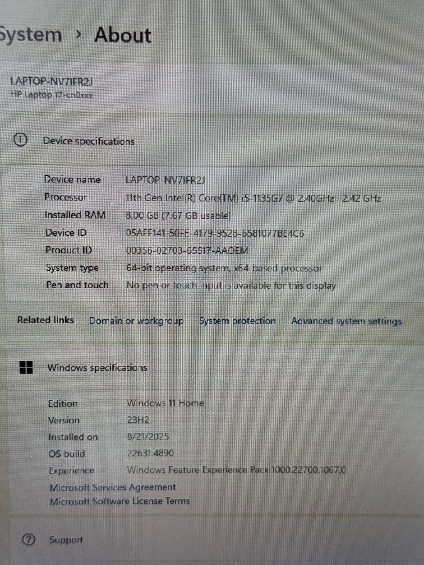 HP 17-cn0xxx Laptop - Core i5, 256GB, 8GB RAM, Gray, Used