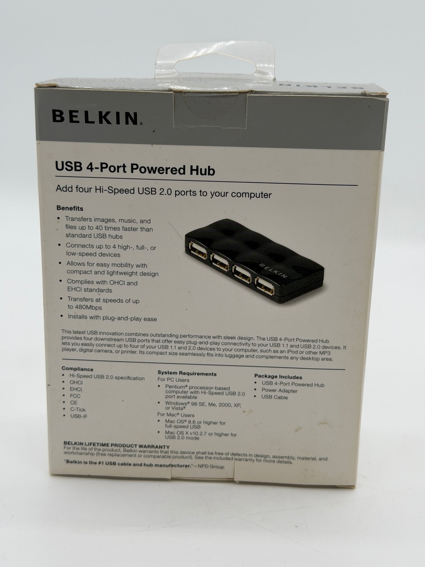 Belkin USB 4-Port Powered Hub - Black - New In Box