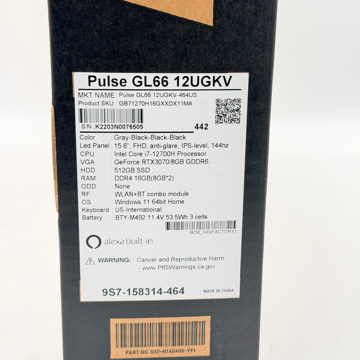 MSI Pulse GL66 15.6" 144Hz i7-12700H 16GB 512GB RTX 3070 Gaming Laptop OPEN BOX READ
