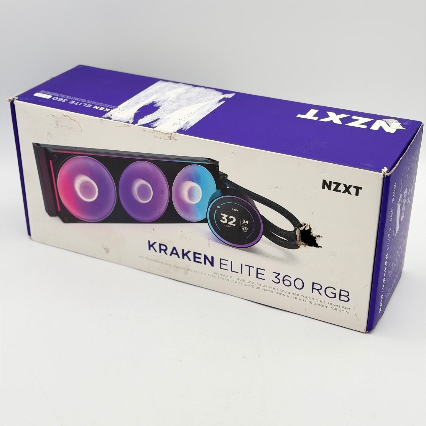 NZXT Kraken Elite RGB 360mm AIO Liquid CPU Cooler 2.72" LCD Screen Black NEW