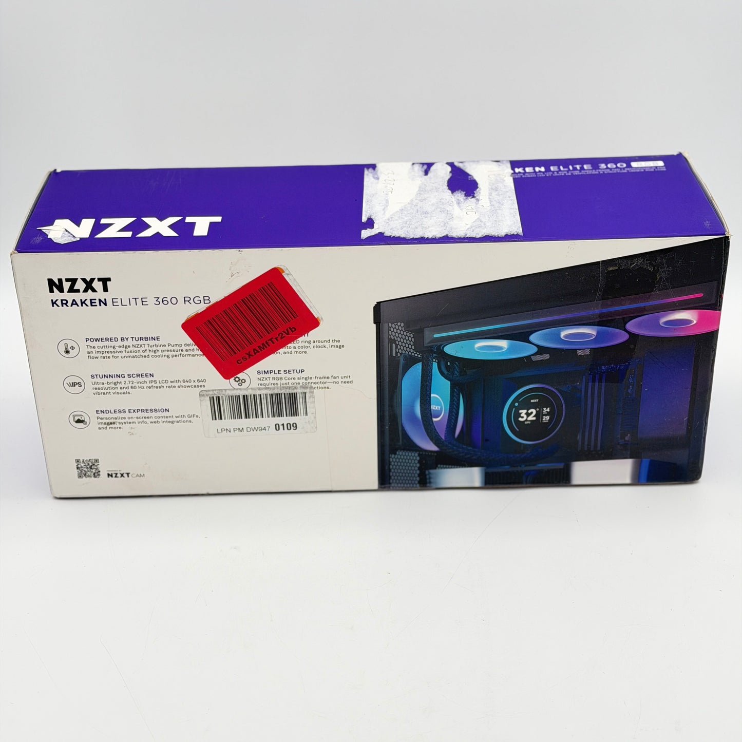 NZXT Kraken Elite RGB 360mm AIO Liquid CPU Cooler 2.72" LCD Screen Black NEW