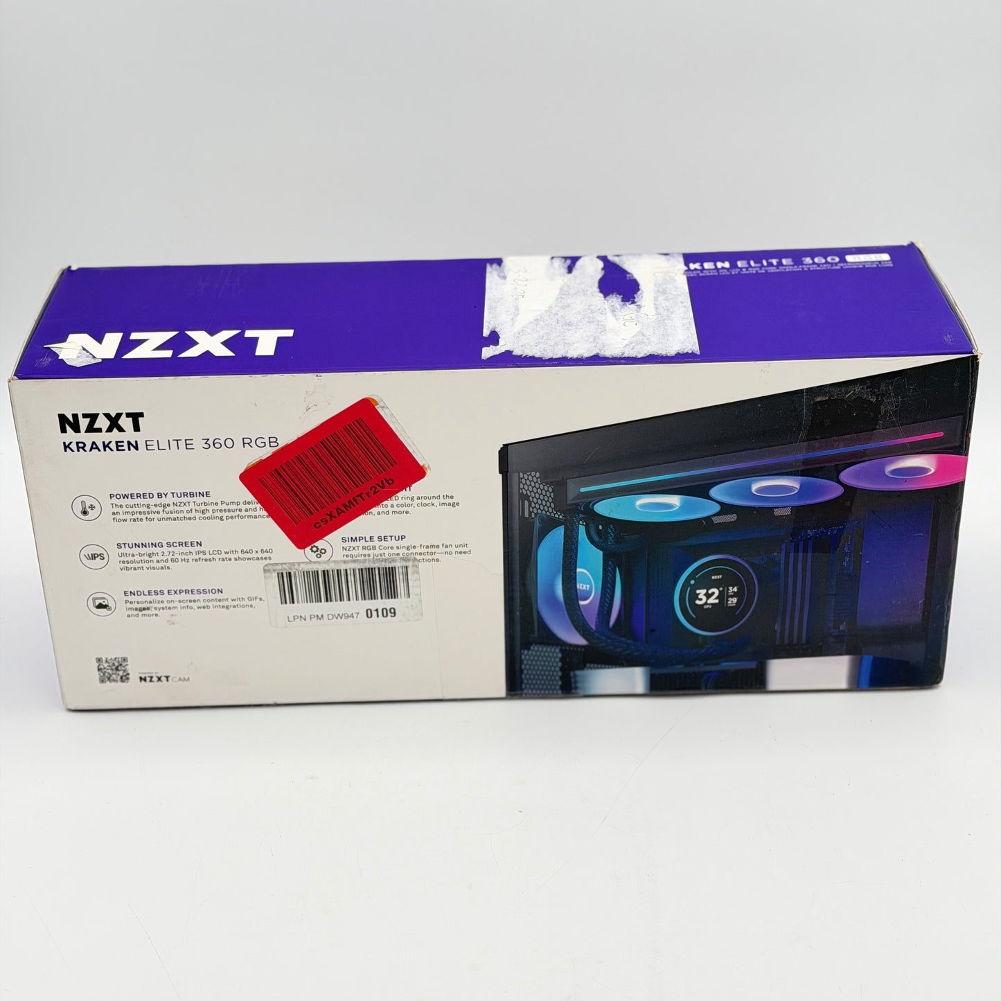 NZXT Kraken Elite RGB 360mm AIO Liquid CPU Cooler 2.72" LCD Screen Black NEW