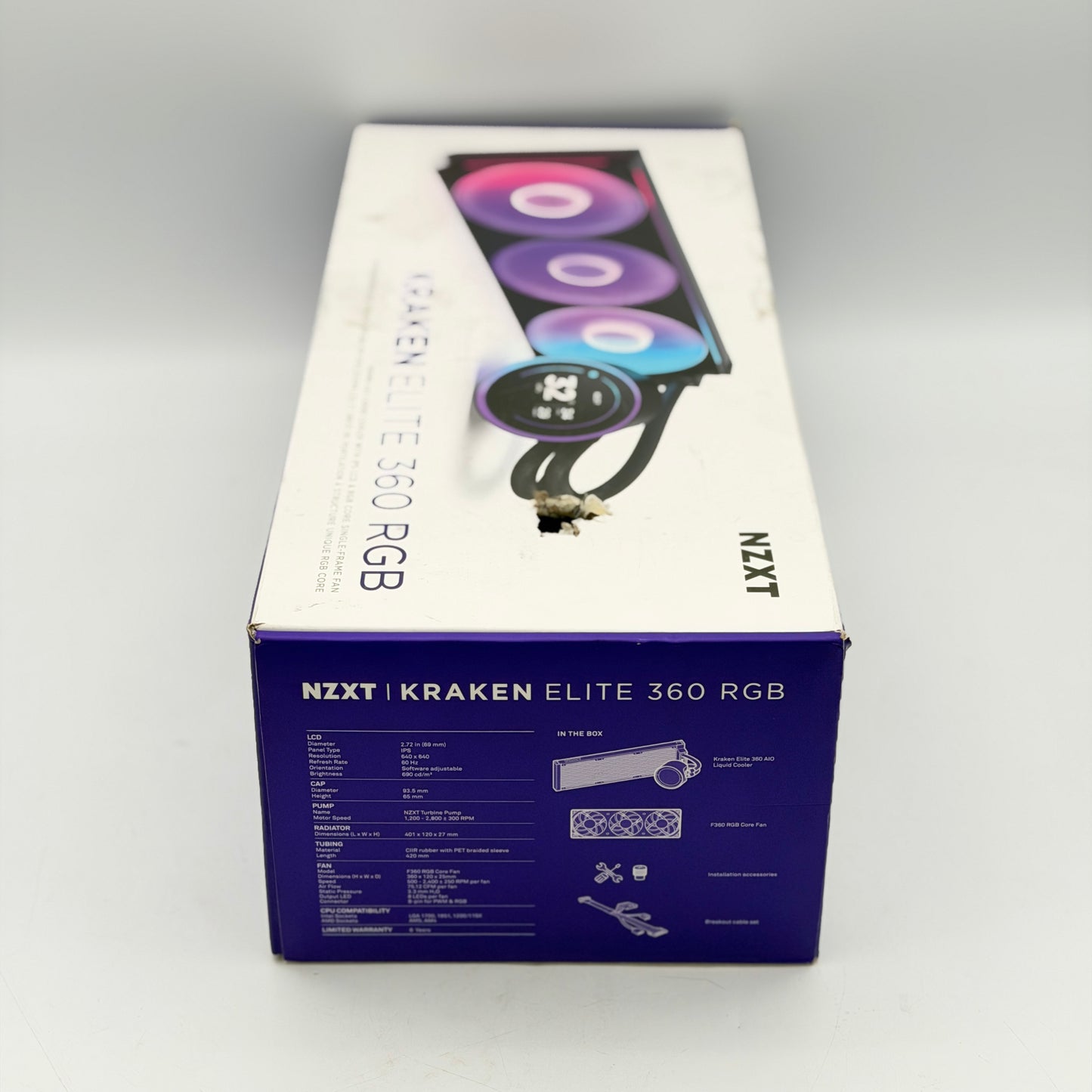 NZXT Kraken Elite RGB 360mm AIO Liquid CPU Cooler 2.72" LCD Screen Black NEW
