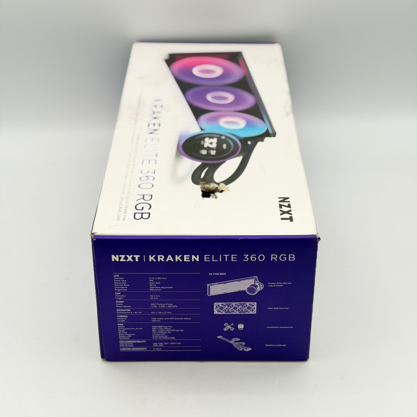 NZXT Kraken Elite RGB 360mm AIO Liquid CPU Cooler 2.72" LCD Screen Black NEW