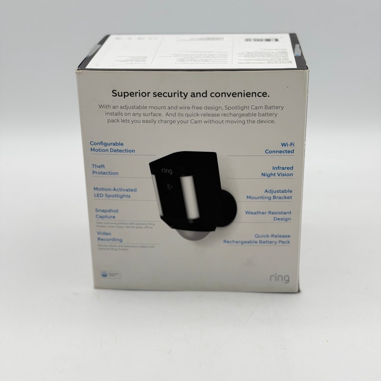 Ring Spotlight Cam Battery Black HD Outdoor Wireless Security Camera - NEW