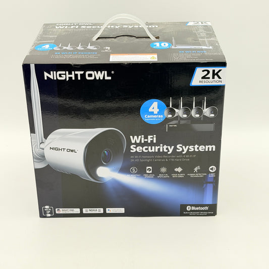 NIGHT OWL 2K Wi-Fi Security System 4 Cameras 1TB NVR White Bluetooth - New Sealed
