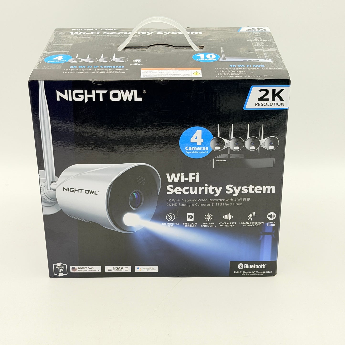 NIGHT OWL 2K Wi-Fi Security System 4 Cameras 1TB NVR White Bluetooth - New Sealed
