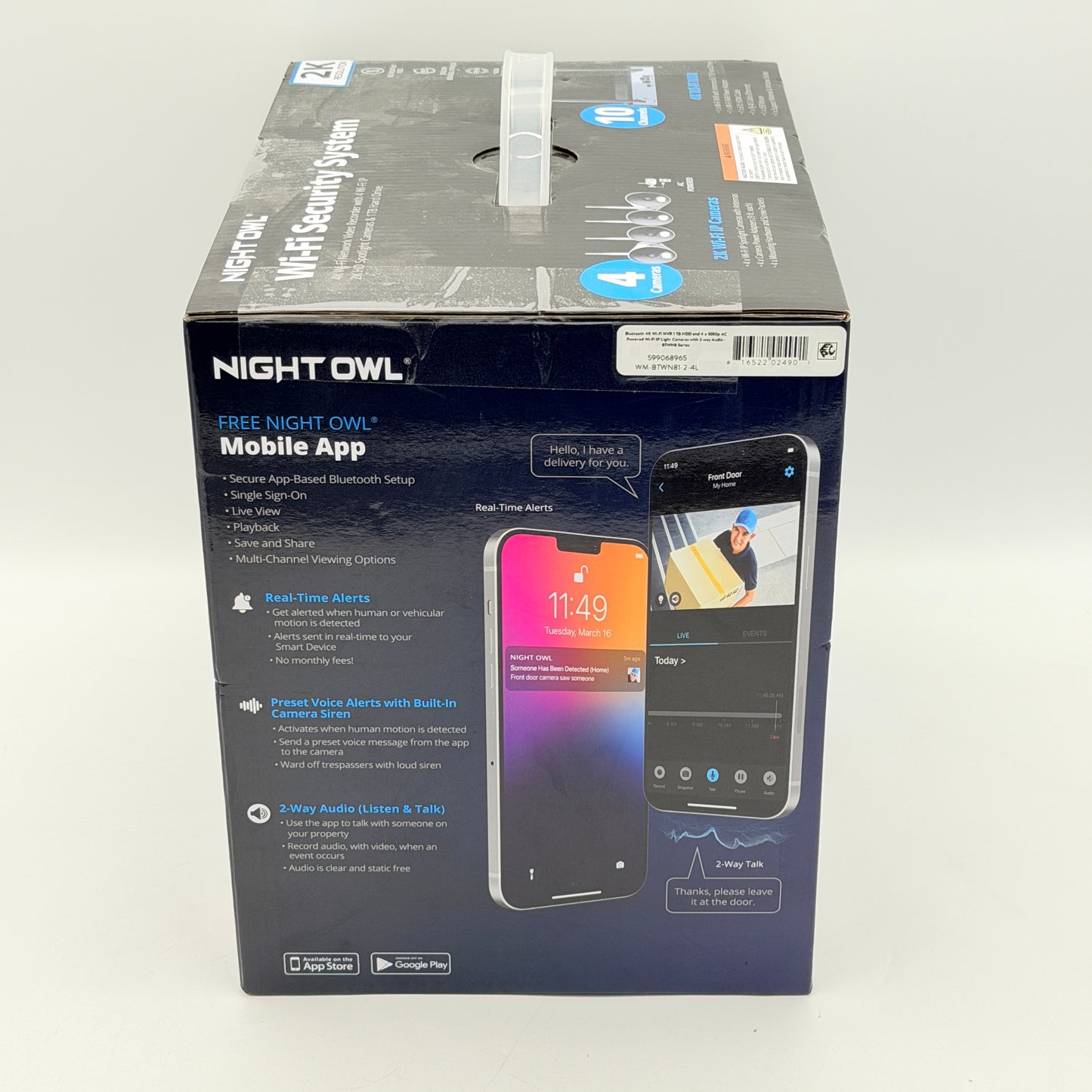 NIGHT OWL 2K Wi-Fi Security System 4 Cameras 1TB NVR White Bluetooth - New Sealed