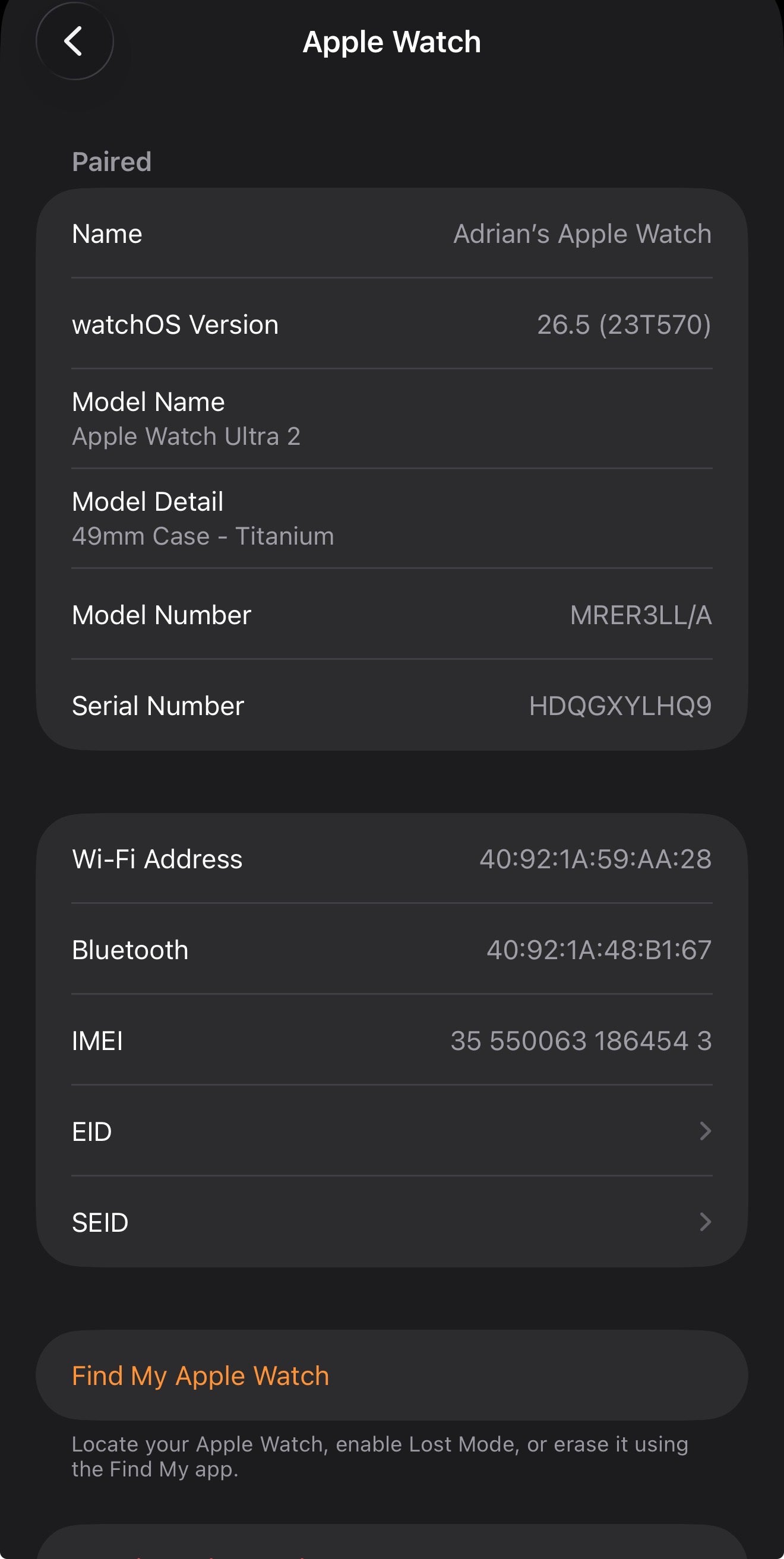 Apple Watch Ultra 2 49mm Titanium GPS + Cellular - 100% Battery Health Mint Case