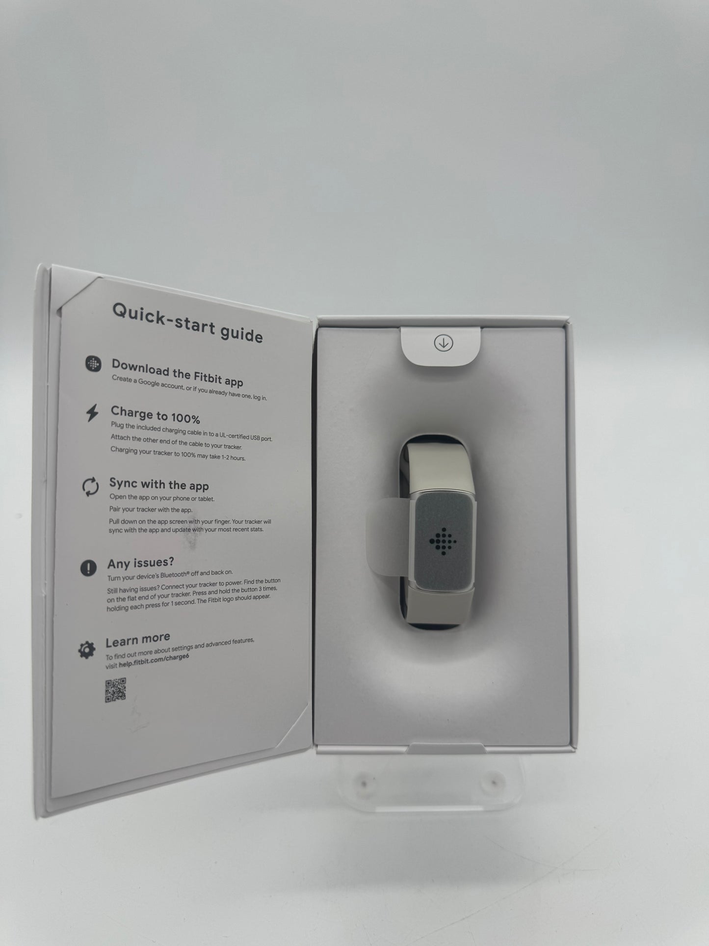 Fitbit Charge 6 Fitness Tracker - White Open Box - Silver Case & Band