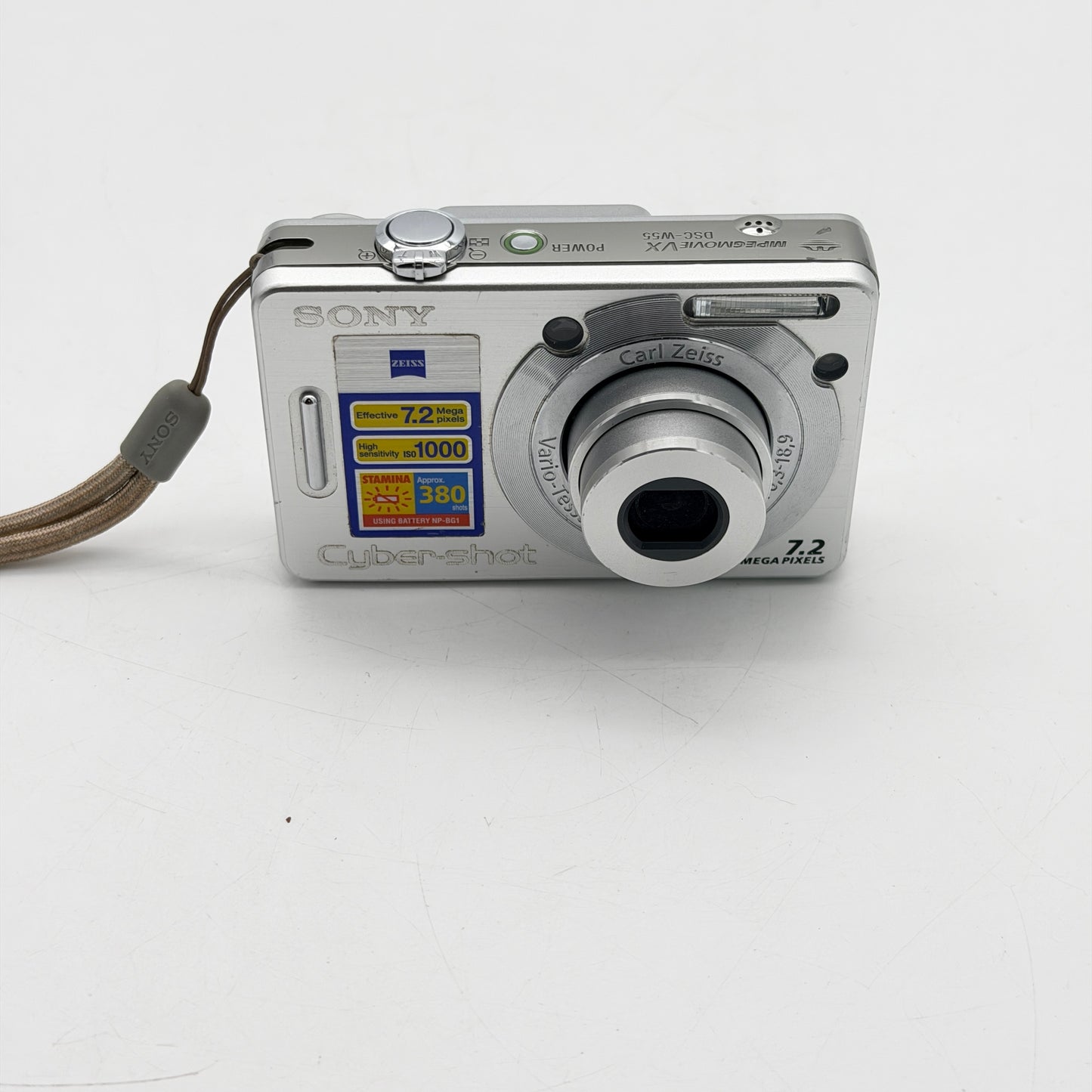 Sony Cyber-Shot DSC-W55 7.2MP Digital Camera Silver Carl Zeiss - Charger Cable CD Bundle