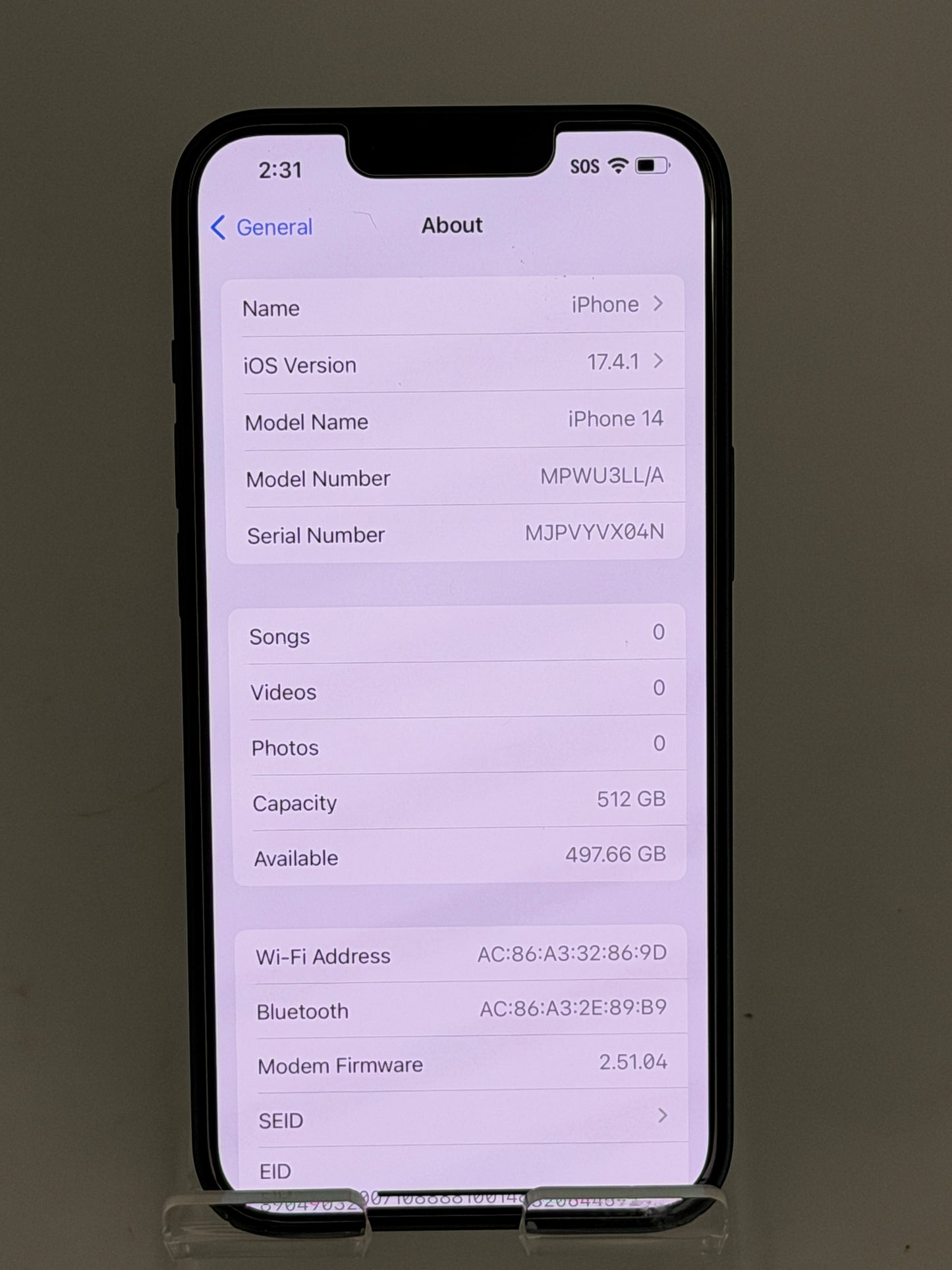 Apple iPhone 14 - 512 GB - Midnight (Unlocked) A2649