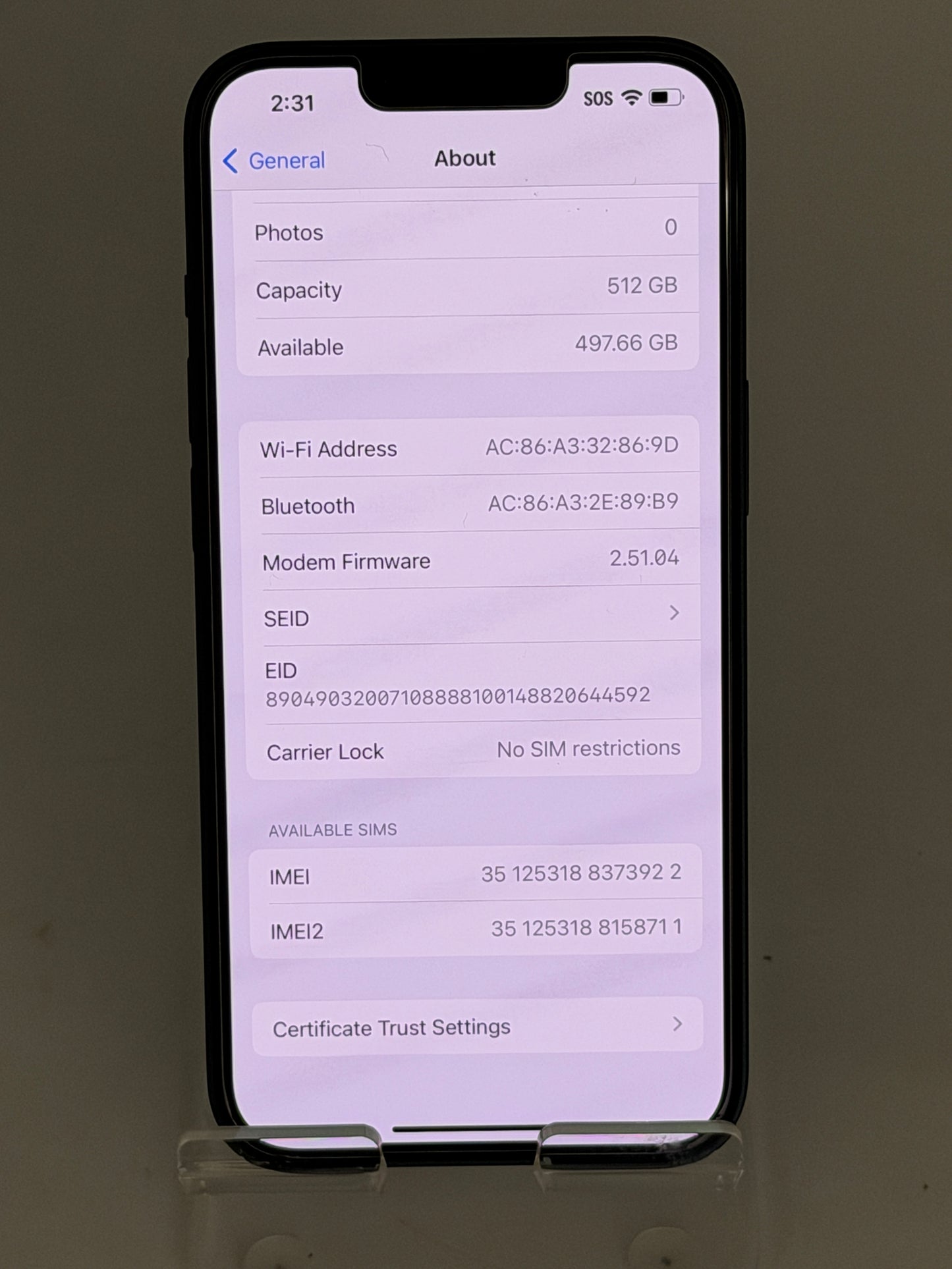 Apple iPhone 14 - 512 GB - Midnight (Unlocked) A2649