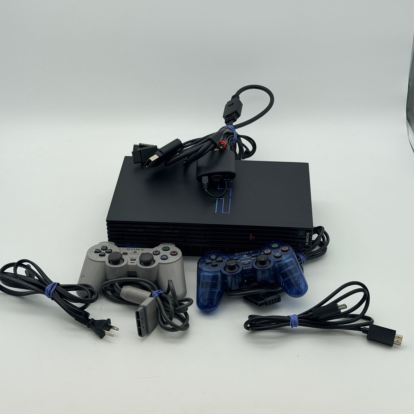 Sony PS2 Fat SCPH-35001 Console Bundle 2 Controllers AV Adapter 5 Games Tested