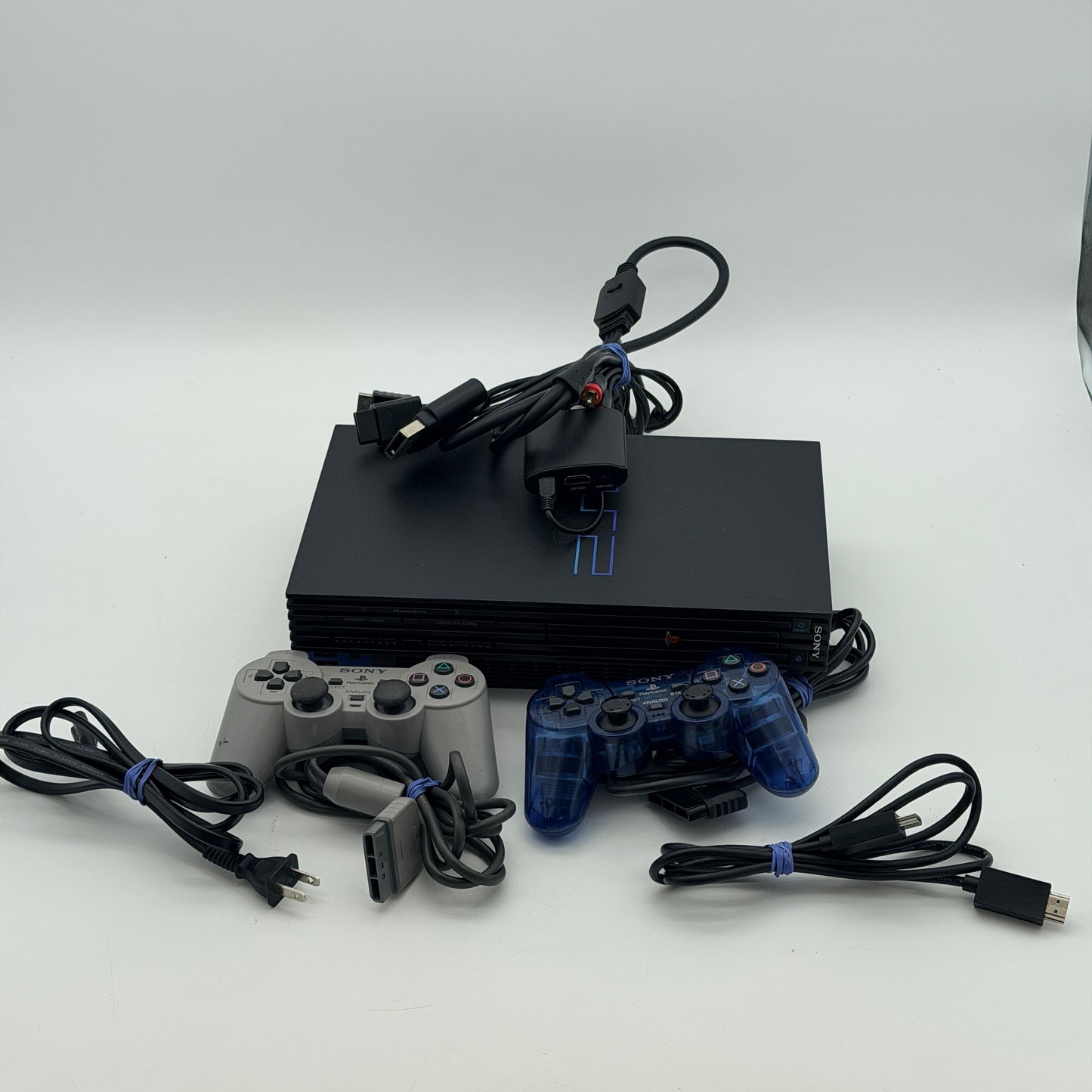 Sony PS2 Fat SCPH-35001 Console Bundle 2 Controllers AV Adapter 5 Games Tested