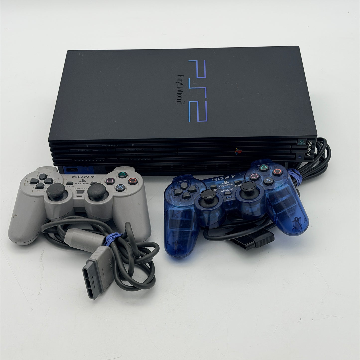 Sony PS2 Fat SCPH-35001 Console Bundle 2 Controllers AV Adapter 5 Games Tested