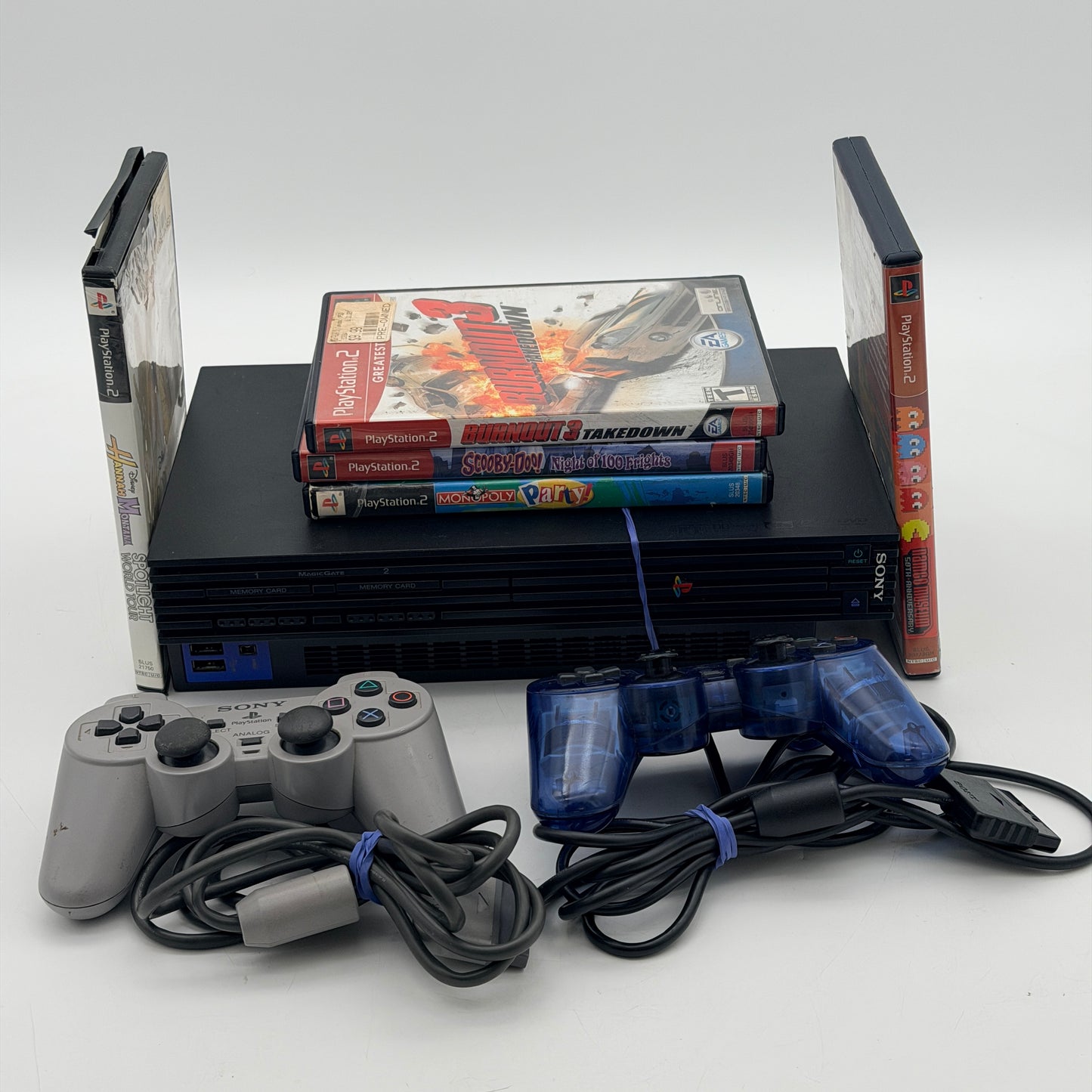 Sony PS2 Fat SCPH-35001 Console Bundle 2 Controllers AV Adapter 5 Games Tested