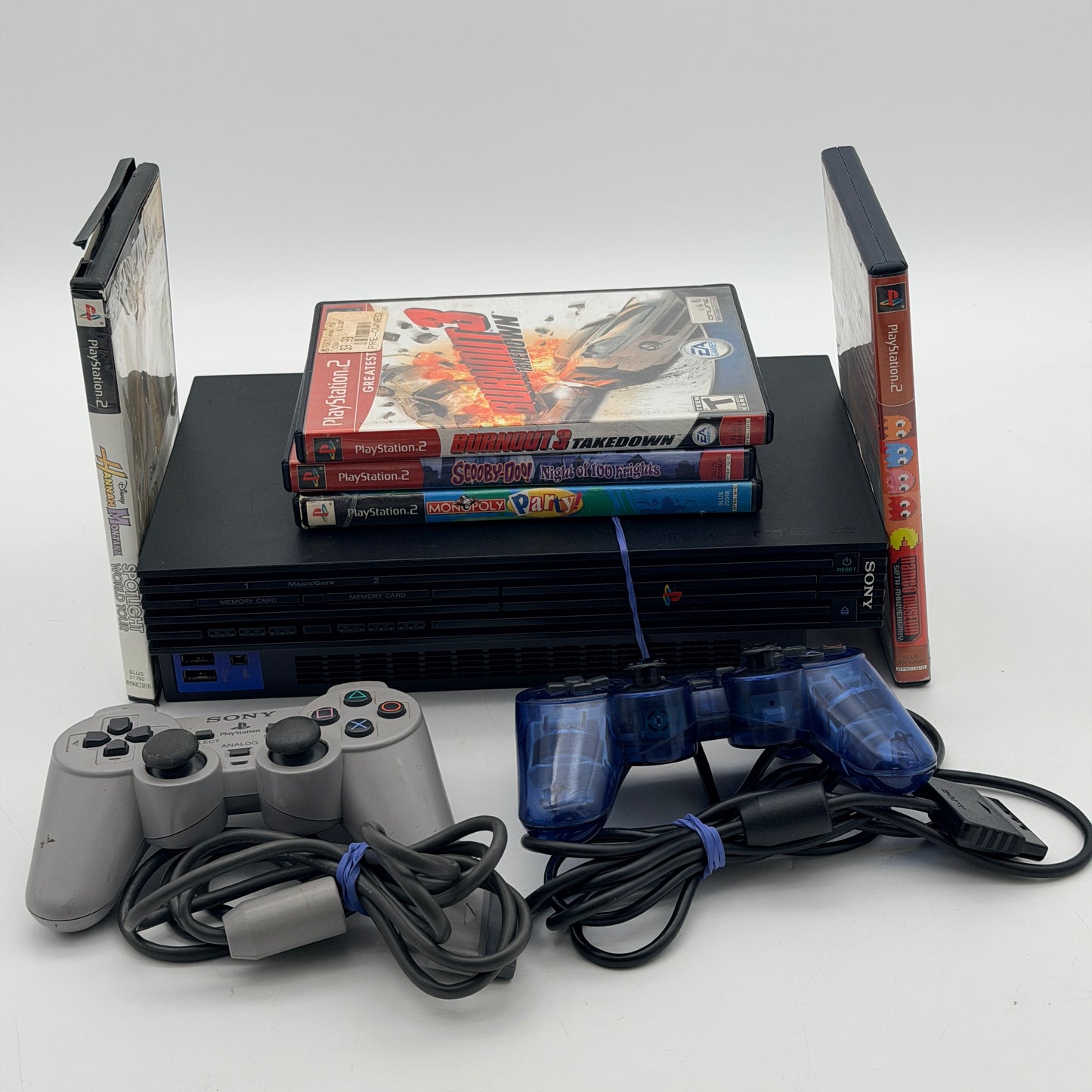 Sony PS2 Fat SCPH-35001 Console Bundle 2 Controllers AV Adapter 5 Games Tested