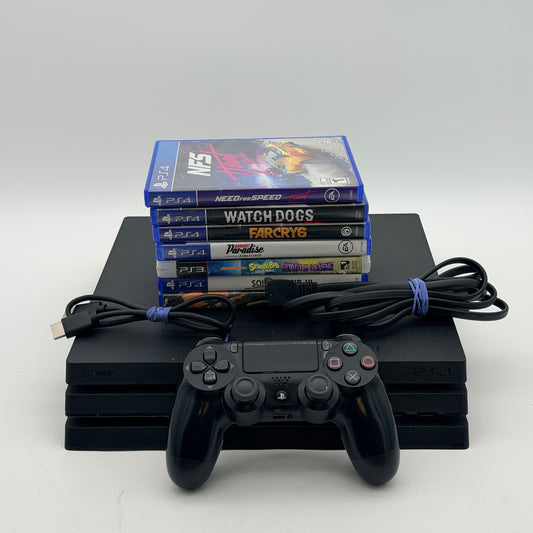 Sony PS4 Pro 1TB CUH-7215B Black Console Bundle Cords Controller 6 Games Tested