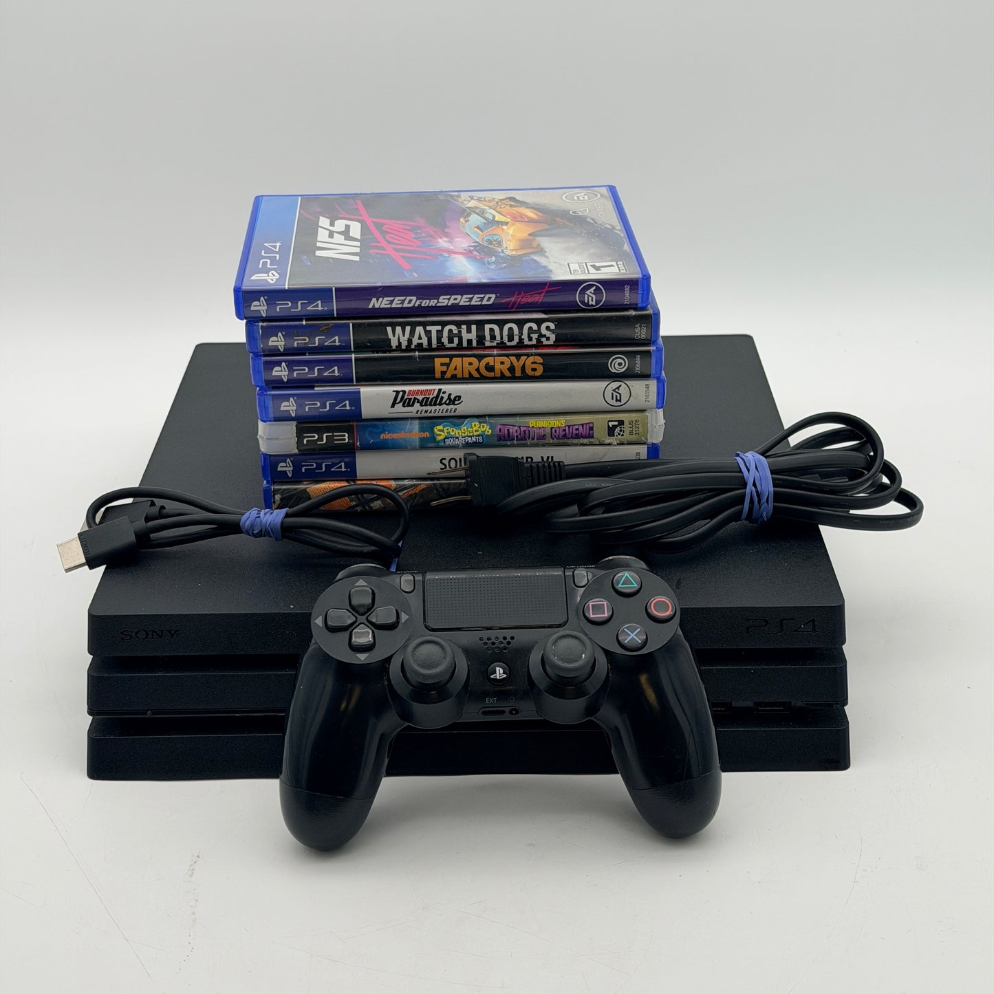 Sony PS4 Pro 1TB CUH-7215B Black Console Bundle Cords Controller 6 Games Tested